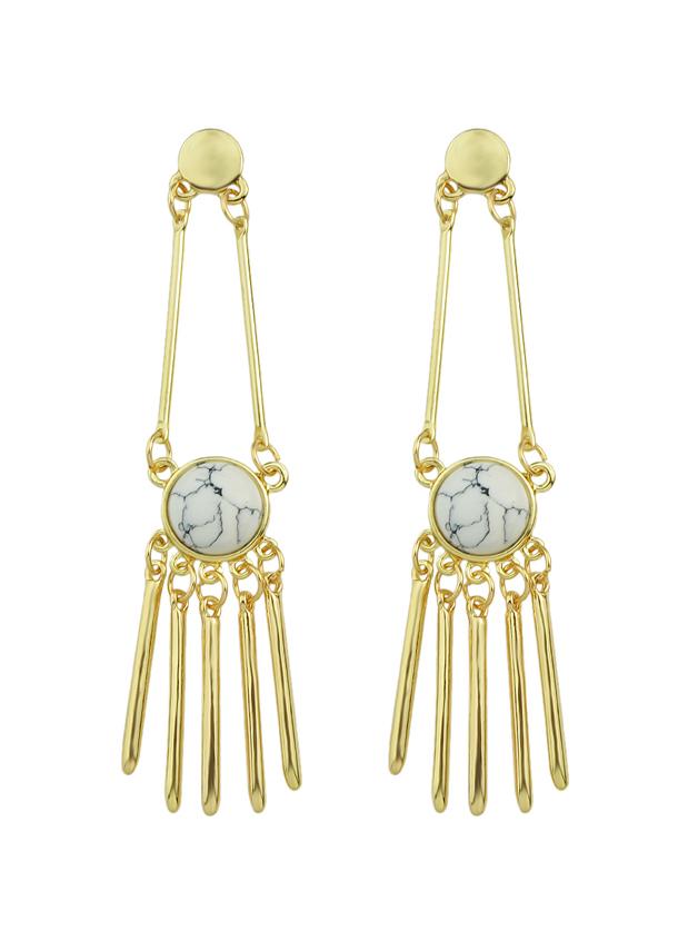 Romwe White Color Turquoise Spike Long Drop Earrings