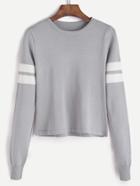 Romwe Grey Varsity Striped Sweater