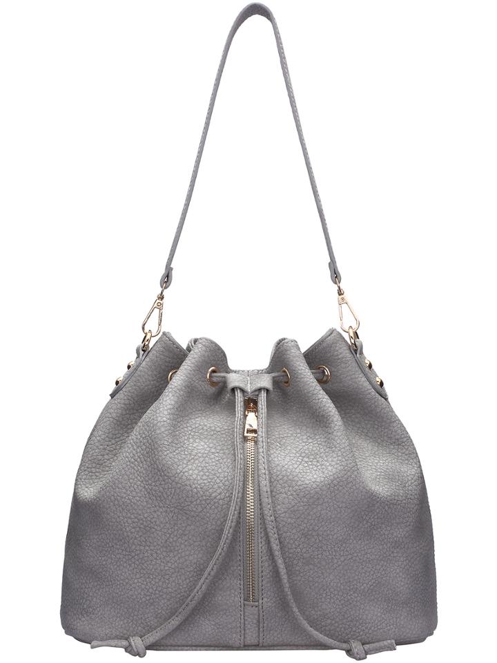 Romwe Light Grey Drawstring Marbling Print Bucket Bag
