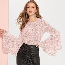 Romwe Tiered Bell Sleeve Frill Detail Dot Blouse