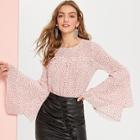 Romwe Tiered Bell Sleeve Frill Detail Dot Blouse