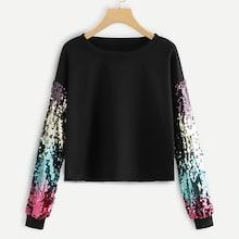 Romwe Drop Shoulder Contrast Sequin Sweatshirt