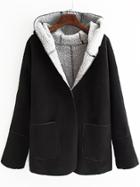 Romwe Hooded Pockets Black Coat