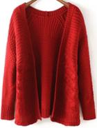 Romwe Cable Knit Red Cardigan