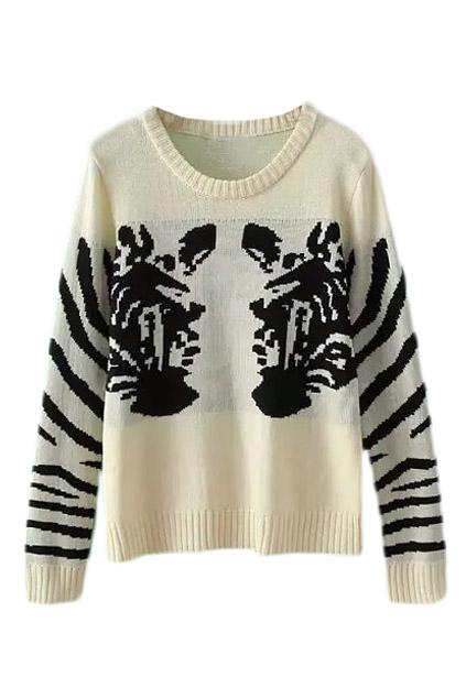 Romwe Zebra Knitted Cream Jumper