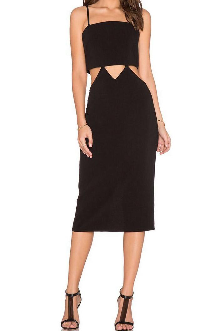 Romwe Spaghetti Strap Cut Out Split Dress