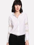 Romwe Lace Panel Single Breasted Shirt