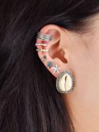 Romwe 7pcs/set Boho Chic Shell Starfish Stud Cuff Cartilage Clip Earrings