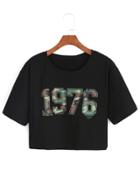 Romwe Camouflage Number Print Crop T-shirt