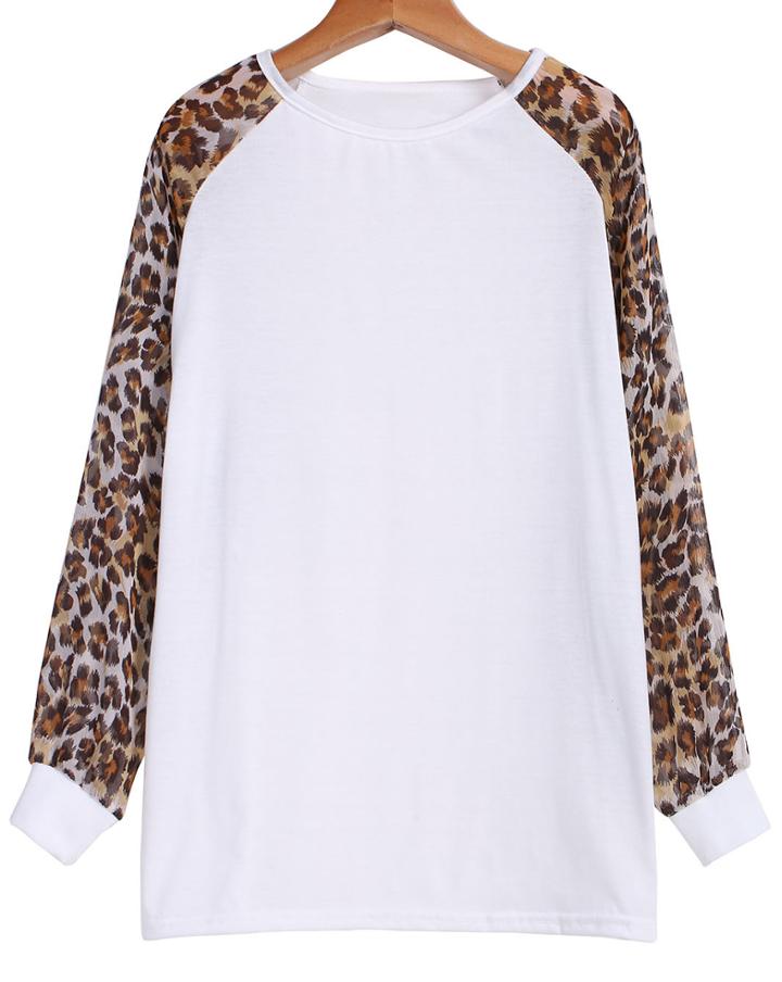 Romwe Contrast Leopard Loose Blouse
