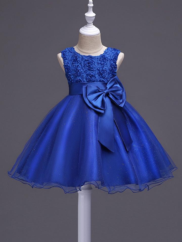 Romwe Stereo Rose Bow Tie Tiered Mesh Ball Gown