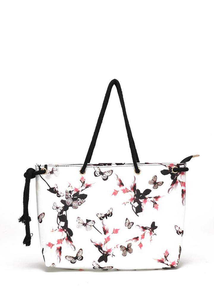 Romwe Butterfly & Flower Print Tote Bag