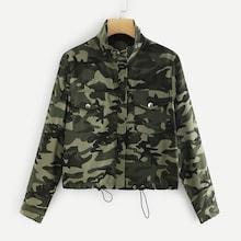 Romwe Pocket Patched Buttoned Camo Jacket