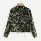 Romwe Pocket Patched Buttoned Camo Jacket