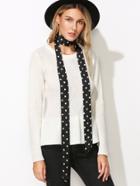 Romwe Black And White Polka Dot Satin Skinny Scarf