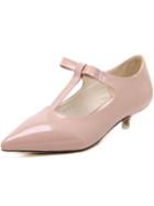 Romwe Pink Point Toe Bow Low Heeled Pumps