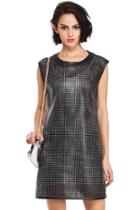Romwe Romwe Hollow-out Sleeveless Leather Reversible Dress