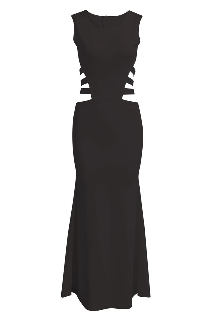 Romwe Sleeveless With Zipper Hollow Black Dress