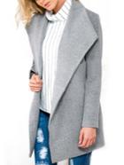 Romwe Lapel Belt Pockets Grey Coat