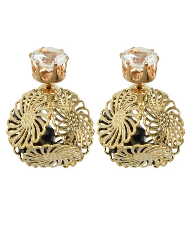 Romwe Black Rhinestone Ball Stud Earrings
