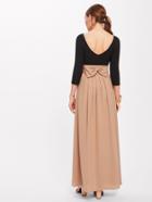 Romwe Two Tone Bow Back Ruched Waist Pleated Dress