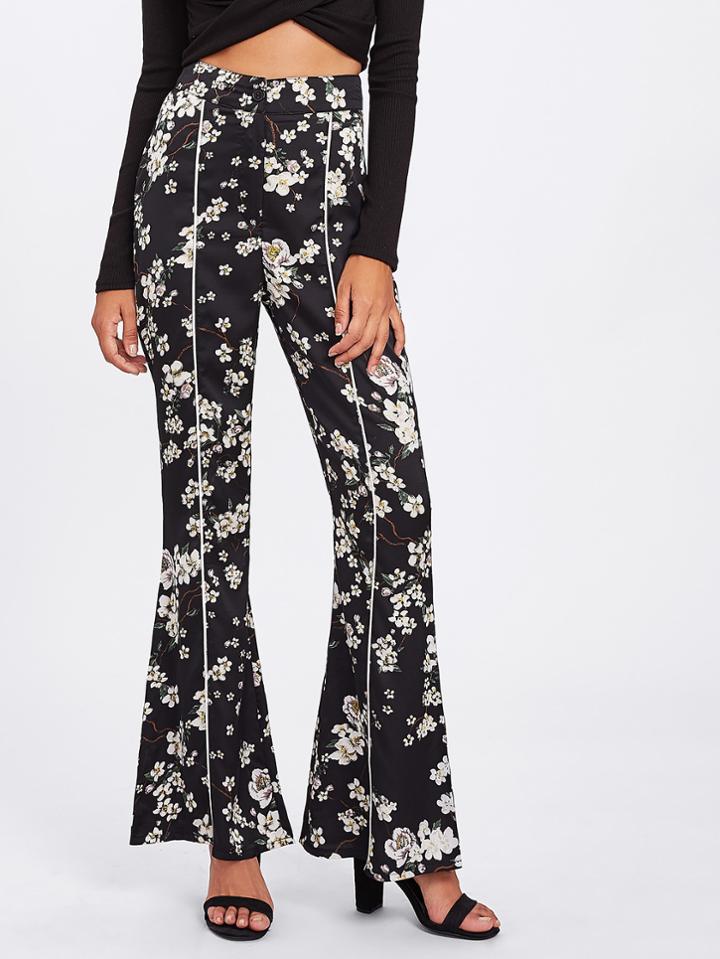 Romwe Flower Print Flared Pants