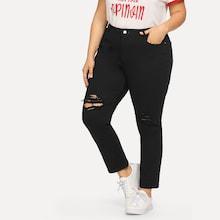 Romwe Plus Solid Ripped Jeans