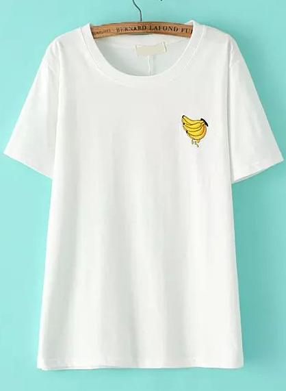 Romwe Banana Embroidered White T-shirt