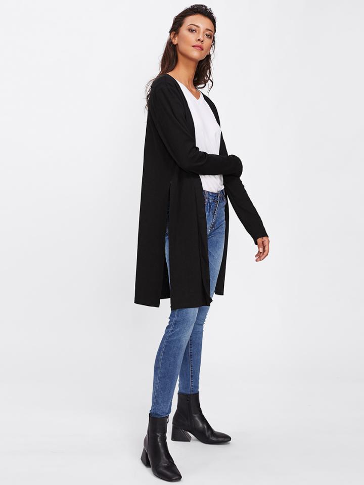 Romwe Slit Side Open Front Duster Coat