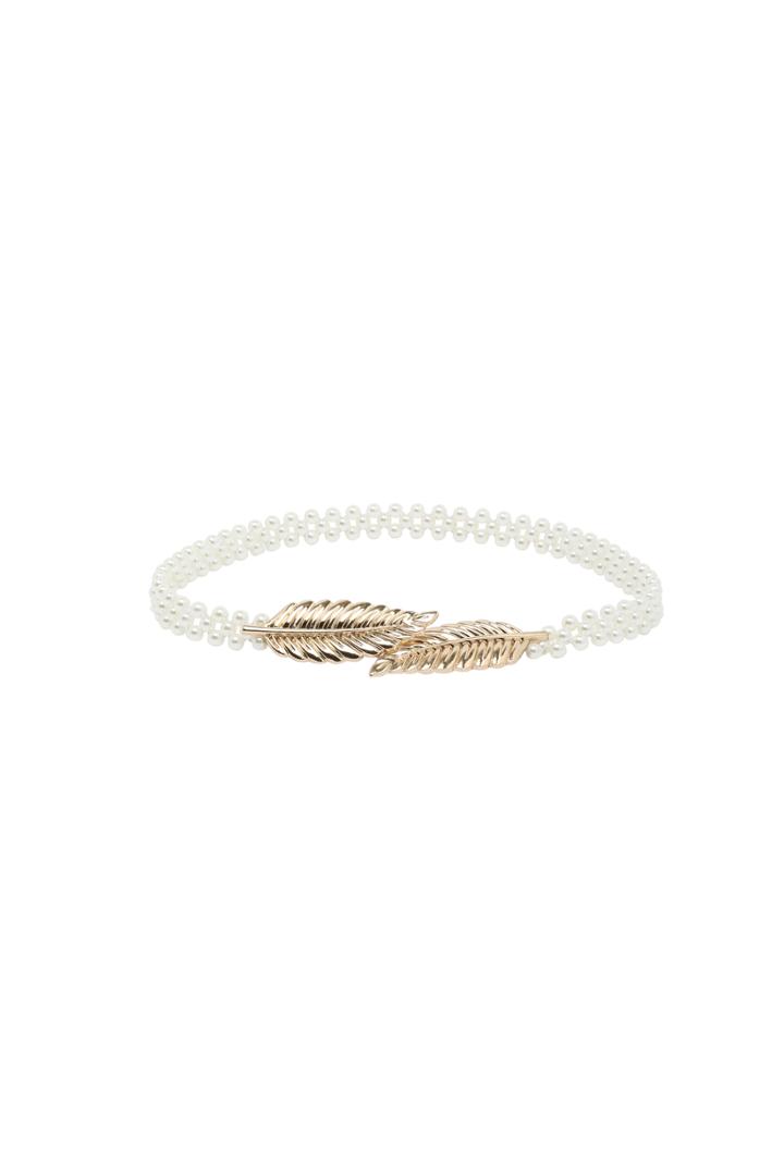 Romwe White Pearl Gold Leaf Buckle Elastic Belt