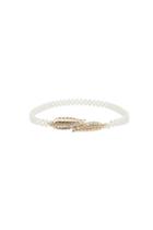 Romwe White Pearl Gold Leaf Buckle Elastic Belt