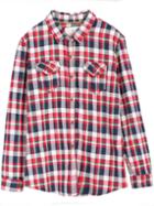 Romwe Plaid Pockets Red And Blue Blouse