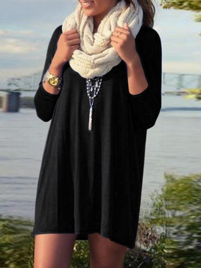 Romwe Black Long Sleeve Straight Loose Dress