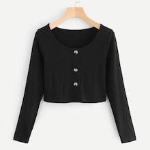 Romwe Single Breasted Crop Solid Tee