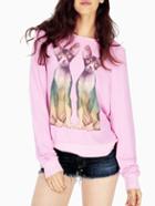 Romwe Women Pink Kitty Print Casual Sweatshirt