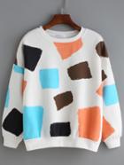Romwe Round Neck Color-block Loose Sweatshirt