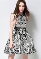Romwe Vintage Print Flare Sun Dress