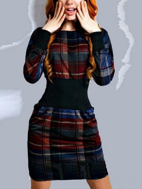 Romwe Plaid Sheath Red Dress With Pockets