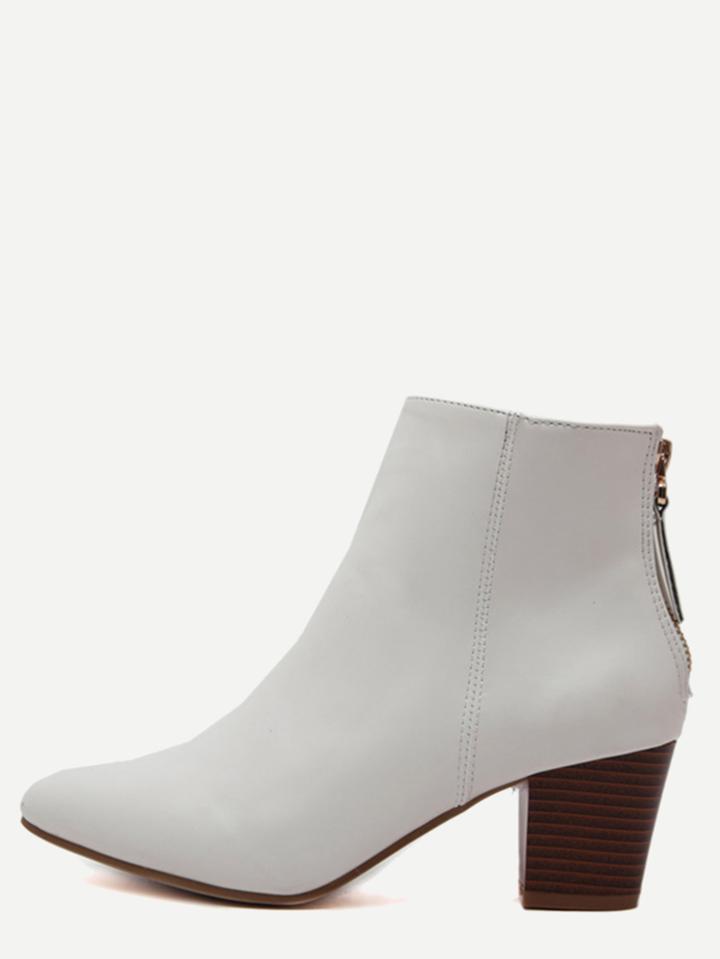 Romwe White Point Toe Back Zipper Cork Heel Ankle Boots