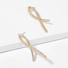 Romwe Rhinestone Cross Bar Stud Earrings