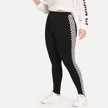 Romwe Plus Contrast Checkered Leggings