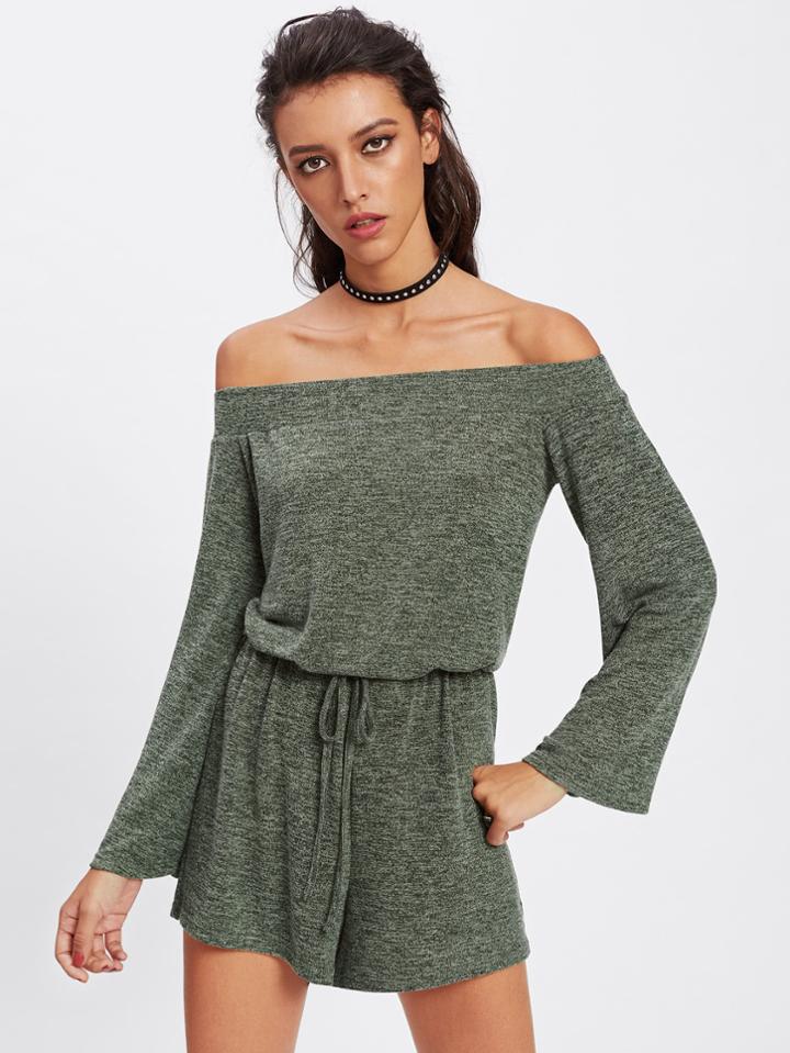 Romwe Marled Knit Bell Sleeve Blouson Romper