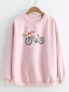 Romwe Pom Pom Embellished Bicycle Print Sweatshirt
