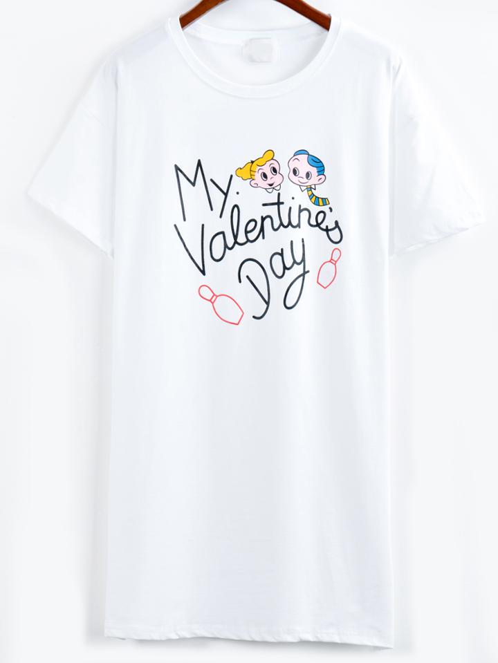 Romwe Cartoon Print T-shirt - White