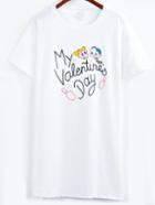Romwe Cartoon Print T-shirt - White