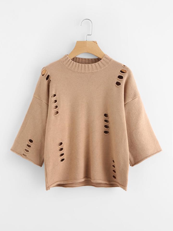 Romwe Cut Out Ripped Pullover Sweater