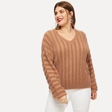 Romwe Plus V Neck Fuzzy Jumper