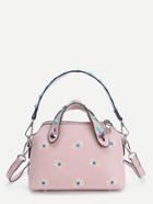 Romwe Flower Embroidered Pu Shoulder Bag With Studded