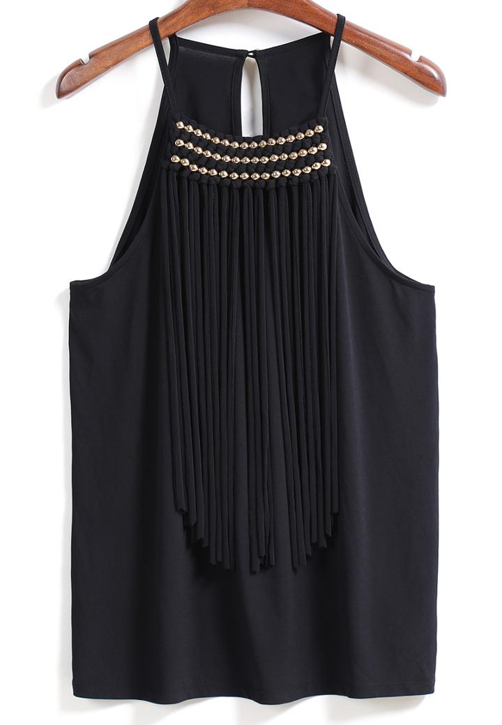 Romwe Spaghetti Strap With Bead Tassel Vest