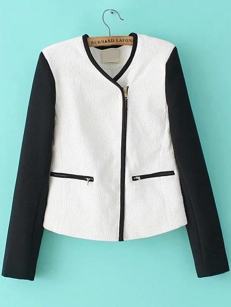 Romwe Contrast Sleeve Zipper Coat